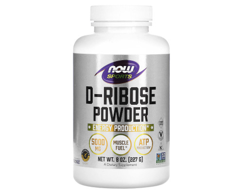 D-рибоза, D-Ribose, Now Foods, Sports, порошок, 5000 мг, 227 г