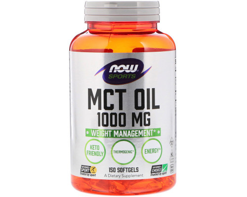 Масло МСТ для похудения, MCT Oil, Now Foods, Sports, 1000 мг, 150 капсул