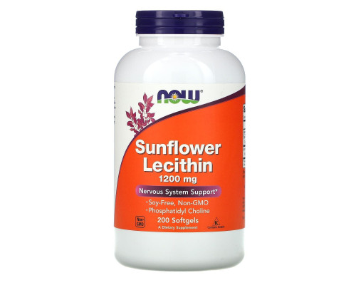 Подсолнечный лецитин, Sunflower Lecithin, Now Foods, 1200 мг, 200 гелевых капсул
