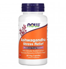 Ашвагандха, Ashwagandha Stress Relief, Now Foods, для снятия стресса, 60 вегетарианских капсул