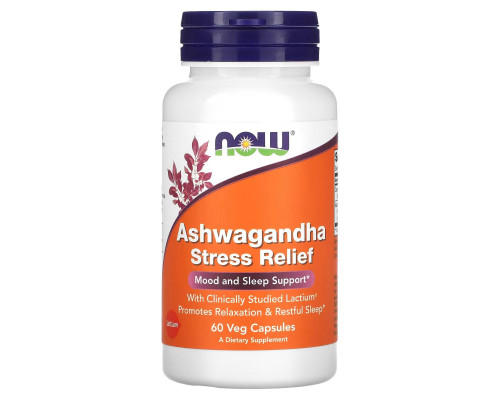 Ашвагандха, Ashwagandha Stress Relief, Now Foods, для снятия стресса, 60 вегетарианских капсул