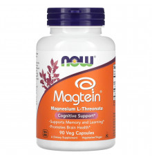 Магний L-треонат, Magtein, NOW Foods, когнитивная поддержка, 90 вегетарианских капсул