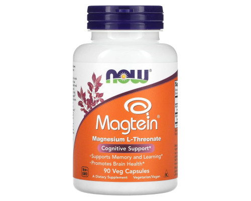 Магний L-треонат, Magtein, NOW Foods, когнитивная поддержка, 90 вегетарианских капсул
