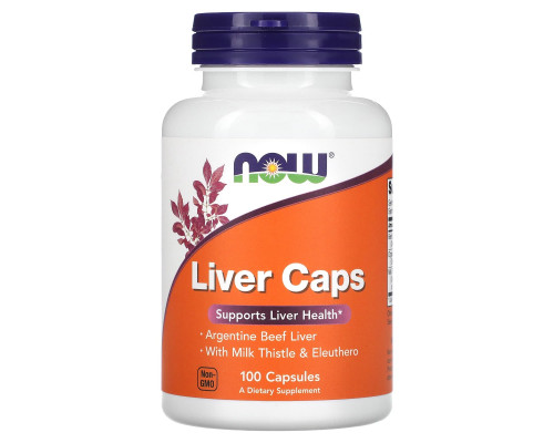 Поддержка печени, Liver Caps, NOW Foods, с порошком говяжьей печени, 100 капсул