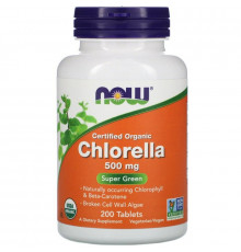 Хлорелла, Chlorella, NOW Foods, сертифицированная, органическая, 500 мг, 200 таблеток