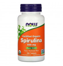Спирулина, Spirulina, Now Foods, сертифицированная, органическая, 500 мг, 100 таблеток