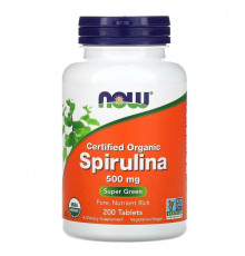Спирулина, Spirulina, Now Foods, сертифицированная, органическая, 500 мг, 200 таблеток