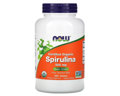 Спирулина, Spirulina, Now Foods, сертифицированная, органическая, 500 мг, 500 таблеток