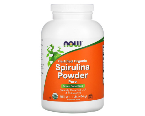 Спирулина, сертифицированный органический порошок, Spirulina, NOW Foods, 454 гр