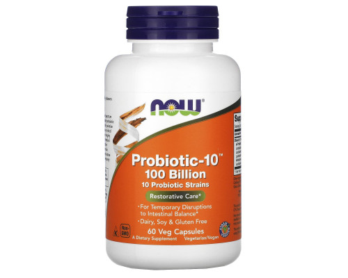 Пробиотики-10, Probiotic-10, Now Foods, 100 млрд, 60 растительных капсул
