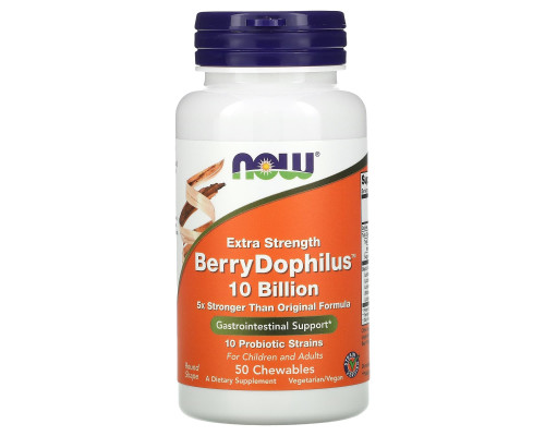Пробиотики Дофилус, Berry Dophilus, Now Foods, экстра сила, вкус ягод, 50 жевательных таблеток