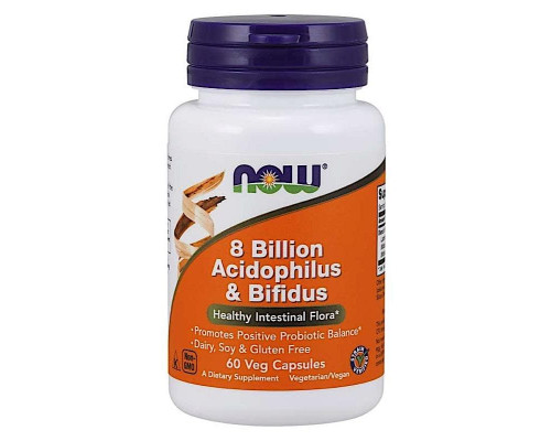 Пробиотики, Acidophilus & Bifidus, Now Foods, 8 млрд КОЕ, 60 вегетарианских капсул
