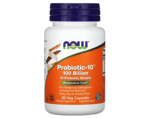 Пробиотики-10, Probiotic-10, Now Foods, 100 млрд, 30 растительных капсул