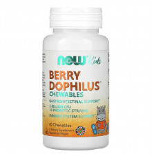 Пробиотики для детей, Berry Dophilus, Now Foods, вкус ягод, 2 млрд КОЕ, 60 жевательных таблеток