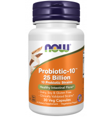 Пробиотик-10, Probiotic, Now Foods, 25 млрд КОЕ, с 10 пробиотическими штаммами, без молочных продуктов, сои и глютена, 30 капсул