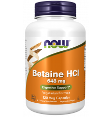 Бетаин гидрохлорид, Betaine HCL, Now Foods, 648 мг, 120 вегетарианских капсул