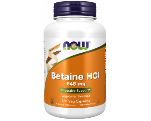 Бетаин гидрохлорид, Betaine HCL, Now Foods, 648 мг, 120 вегетарианских капсул