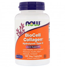 Коллаген БиоСил тип II, BioCell Collagen, Now Foods, гидролизованный, 120 вегетарианских капсул