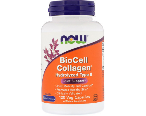 Коллаген БиоСил тип II, BioCell Collagen, Now Foods, гидролизованный, 120 вегетарианских капсул