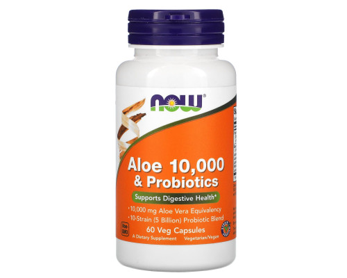 Алоэ вера 10000 и пробиотики, Aloe & Probiotics, Now Foods, 60 вегетарианских капсул