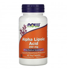 Альфа-липоевая кислота, Alpha Lipoic Acid, Now Foods, 250 мг, 60 капсул