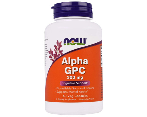 Альфа (глицерофосфохолин), Alpha GPC, Now Foods, 300 мг, 60 вегетарианских капсул