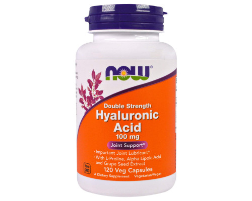 Гиалуроновая кислота, Hyaluronic Acid, Now Foods, двойная сила, 100 мг, 120 вегетарианских капсул