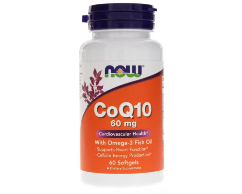 Коэнзим Q10 с рыбьим жиром Омега-3, CoQ10 with Omega-3 Fish Oil, Now Foods, 60 мг, 60 гелевых капсул