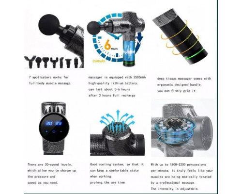 Перкусійний ударний масажер Rlaxyoo S3 Massage Gun  (12 насадок) 30 режимів (Карбон)