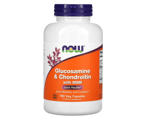 Глюкозамин и хондроитин с MСM, Glucosamine & Chondroitin with MSM, NOW Foods, 180 растительных капсул