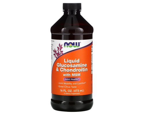 Глюкозамин и хондроитин с МСМ, Glucosamine & Chondroitin with MSM, Now Foods, со вкусом цитруса, жидкий, 473 мл