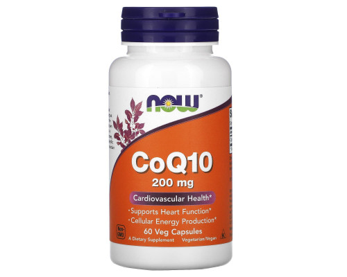 Коэнзим Q10, CoQ10, Now Foods, 200 мг, 60 вегетарианских капсул