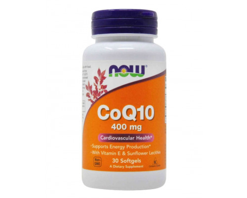 Коэнзим Q10, CoQ10, Now Foods, с витамином Е и лецитином, 400 мг, 30 гелевых капсул
