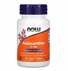 Астаксантин, Astaxanthin,  NOW Foods, 4 мг, 60 вегетарианских гелевых капсул