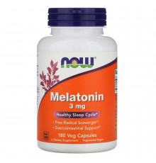 Мелатонин, Melatonin, Now Foods, 3 мг, 180 вегетарианских капсул