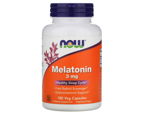 Мелатонин, Melatonin, Now Foods, 3 мг, 180 вегетарианских капсул