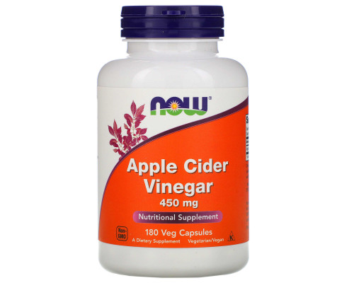 Яблочный уксус сидровый, Apple Cider Vinegar, Now Foods, 450 мг, 180 капсул
