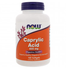 Каприловая кислота, Caprylic Acid, Now Foods, 600 мг, 100 капсул