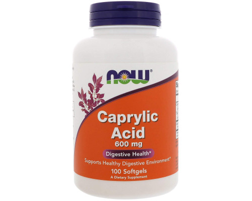 Каприловая кислота, Caprylic Acid, Now Foods, 600 мг, 100 капсул