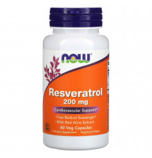 Ресвератрол, Resveratrol, NOW Foods, 200 мг, 60 вегетарианских капсул