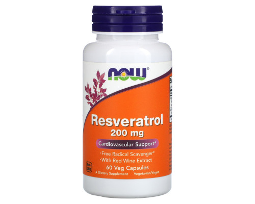 Ресвератрол, Resveratrol, NOW Foods, 200 мг, 60 вегетарианских капсул