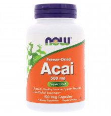 Асаи, Acai, Now Foods, сублимированные ягоды, 500 мг, 100 вегетарианских капсул