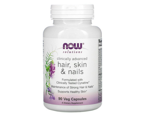 Витамины для волос, ногтей и кожи, Solutions, Clinically Advanced Hair, Skin & Nails, Now Foods, 90 вегетарианских капсул