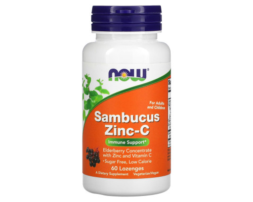 Бузина с цинком и витамином С, Sambucus Zinc-C, Now Foods, 60 леденцов