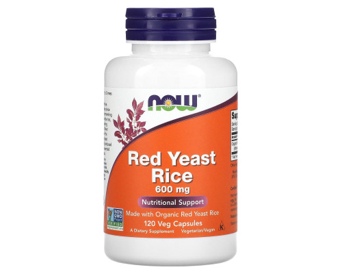 Красный дрожжевой рис, Red Yeast Rice, NOW Foods, 1200 мг, 120 вегетарианских капсул (600 мг в капсуле)
