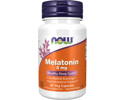 Мелатонин, Melatonin, Now Foods, 5 мг, 60 вегетарианских капсул