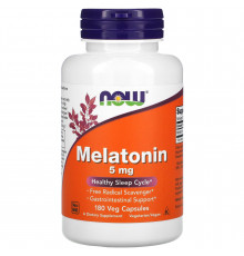 Мелатонин, Melatonin, Now Foods, 5 мг, 180 вегетарианских капсул