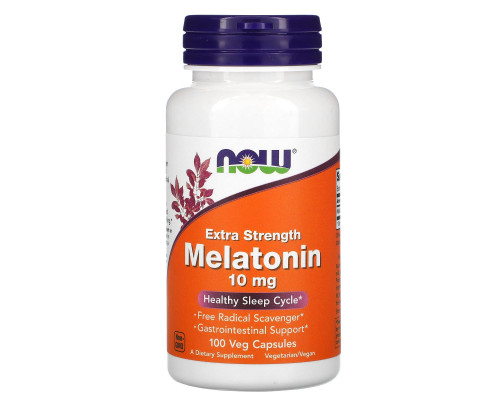 Мелатонин, Melatonin, NOW Foods, дополнительная сила, 10 мг, 100 вегетарианских капсул
