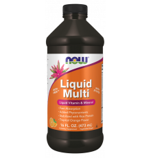 Мультивитамины, Liquid Multi, Now Foods, жидкие, без железа, тропический апельсин, 473 мл