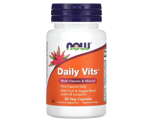 Мультивитамины и минералы, Daily Vits, Now Foods, 1 в день, 30 вегетарианских капсул